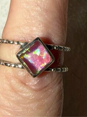 Sterling Silver Purple/Pink Opal Square Split Band Ring Size 6